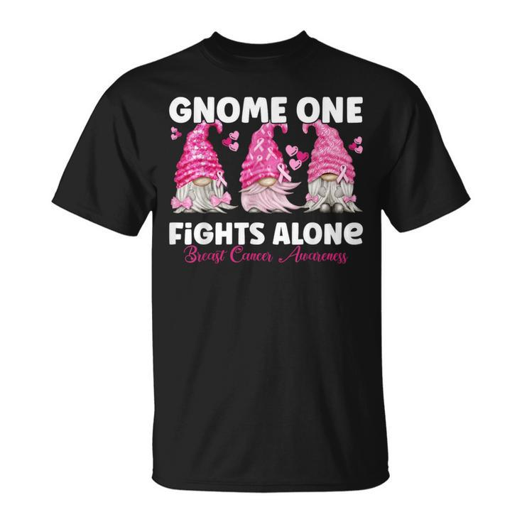 Gnome One Fights Alone Pink Breast Cancer Awareness T-Shirt