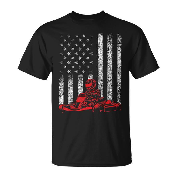 Go Kart Racing Go Karting Usa American Flag Race Driving T-Shirt