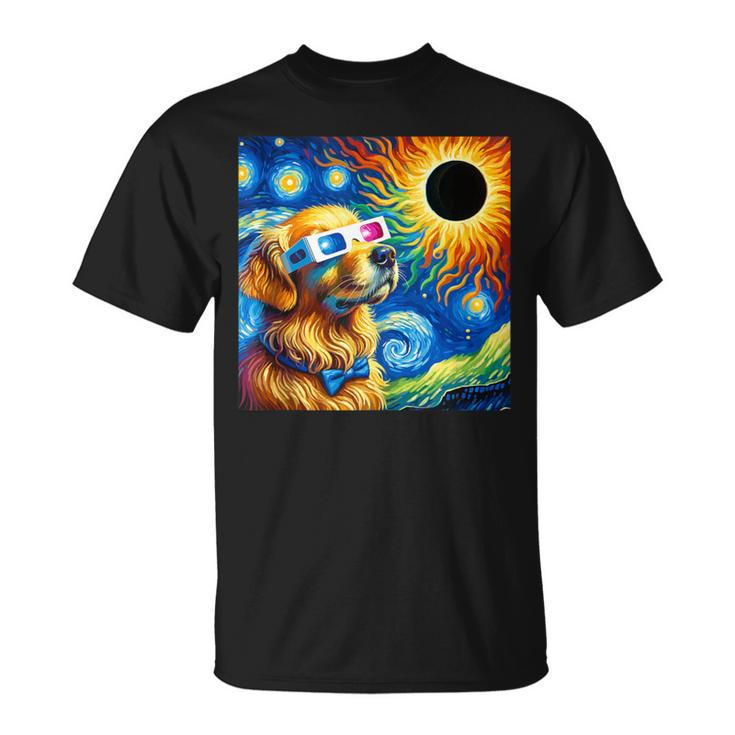 Golden Retriever Solar Eclipse 2024 Van Gogh Starry Night T-Shirt
