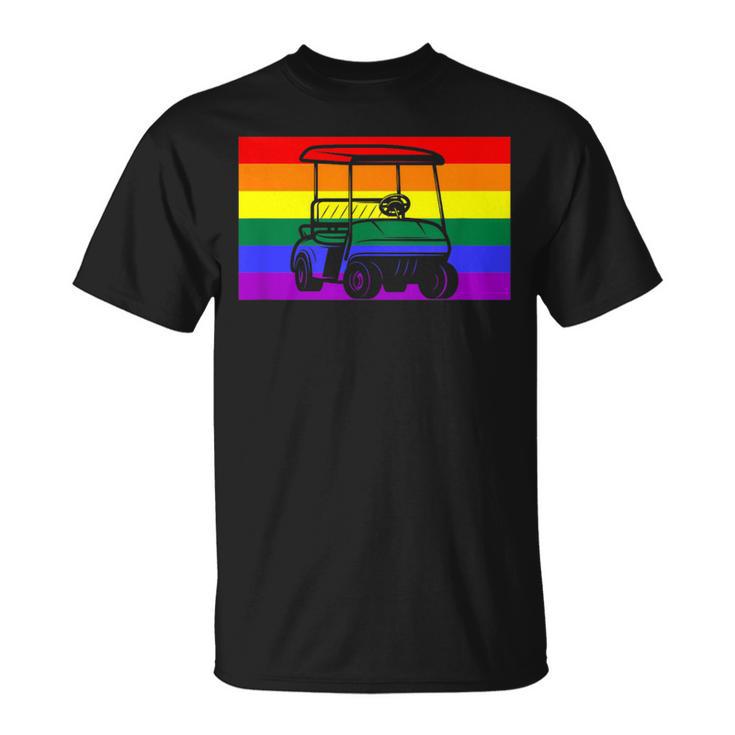 Golf Cart Gay Pride Flag Lgbtq Aesthetic Golfer Pattern Cute T-Shirt