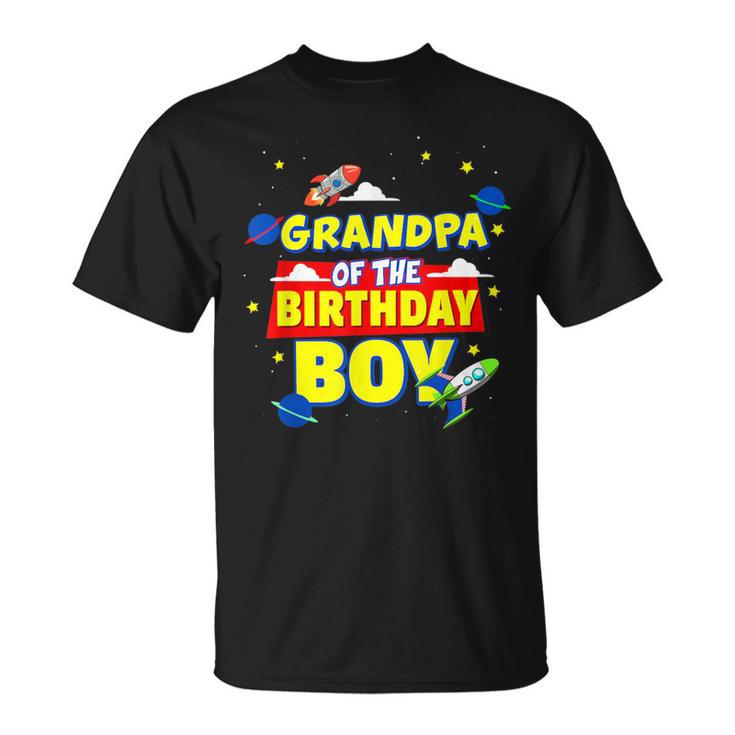 Grandpa Of Birthday Astronaut Boy Outer Space Theme Party T-Shirt