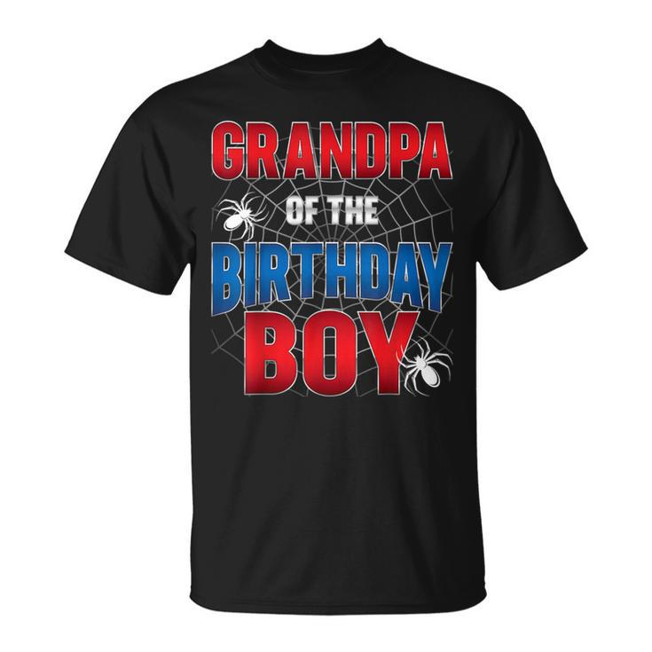 Grandpa Of Birthday Boy Costume Spider Web Birthday Party T-Shirt
