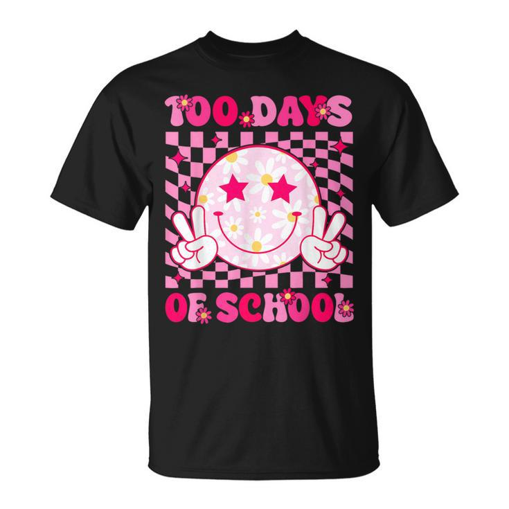 Groovy 100 Days Of School Pink Smile Face Ns Girls Womens T-Shirt