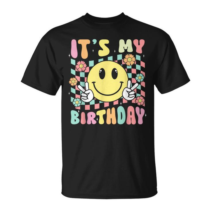 Groovy It's My Birthday Retro Smile Face Bday Party Hippie T-Shirt