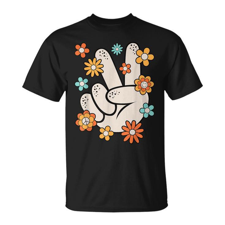 Groovy Peace Hand Sign Hippie Theme Party Outfit 60S 70S T-Shirt