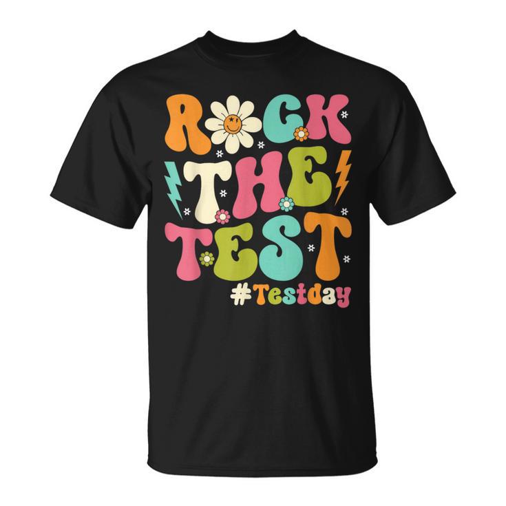 Groovy Rock The Test Motivational Retro Teachers Testing Day T-Shirt