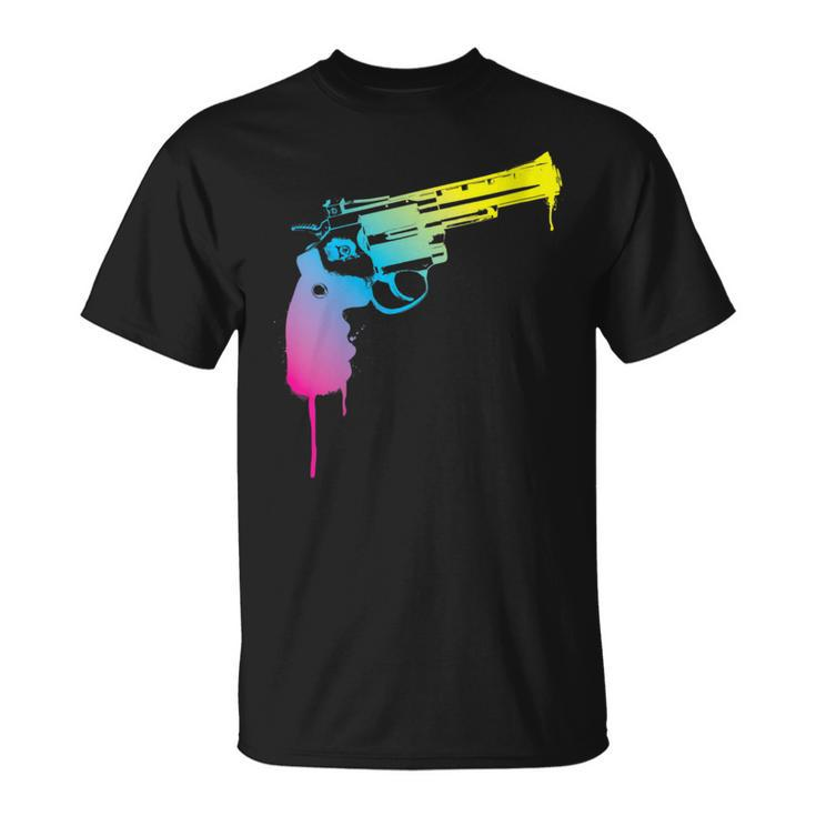Gun Dripping Rainbow Graffiti Paint Artist Revolver T-Shirt