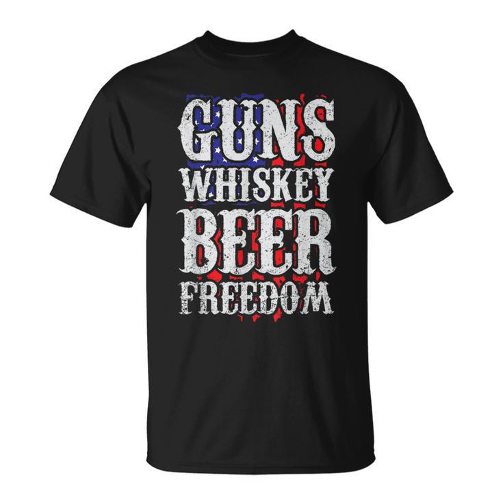 Guns Whisky Beer And Freedom Us Flag T-Shirt