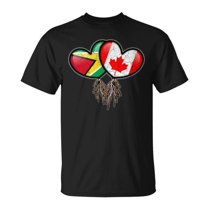 Guyanese Canadian Flags Inside Hearts With Roots T-Shirt