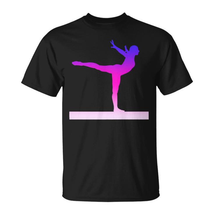 Gymnastics Balance Beam Pink And Purple Watercolor T-Shirt