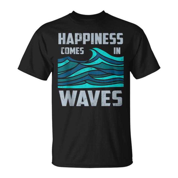 Happiness Comes In Waves Cool Vintage Surfer Surf T-Shirt