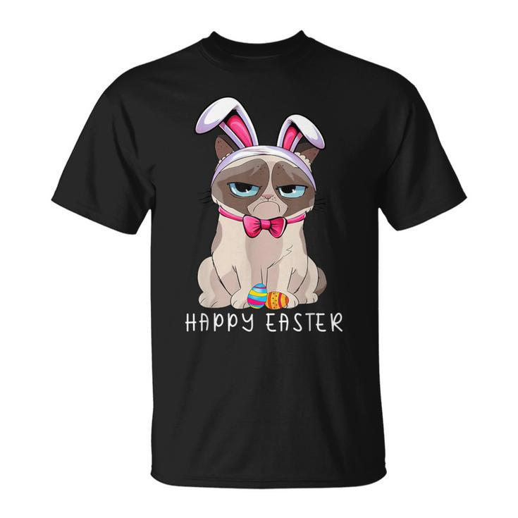 Happy Easter Bunny Pajama Dress Cat Grumpy Rabbit Ears T-Shirt