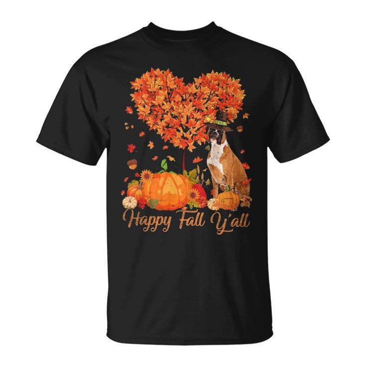 Happy Fall Y'all Boxer Dog Pumpkin Thanksgiving T-Shirt