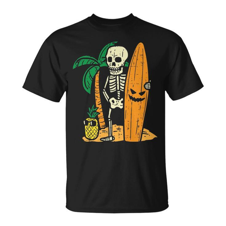 Hawaii Surfer Skeleton Cool Chill Halloween Beach T-Shirt