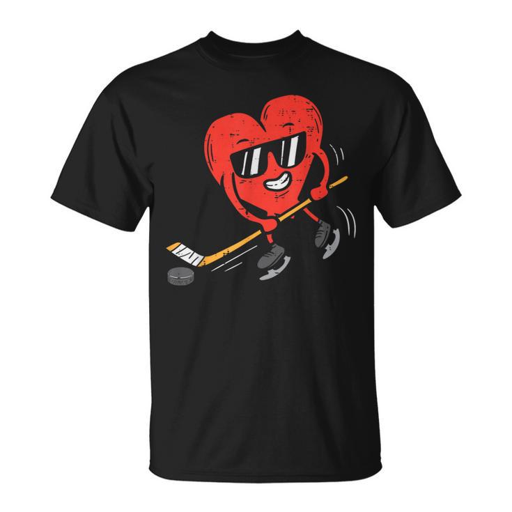 Heart Playing Ice Hockey Valentines Day Love Sports Boys T-Shirt