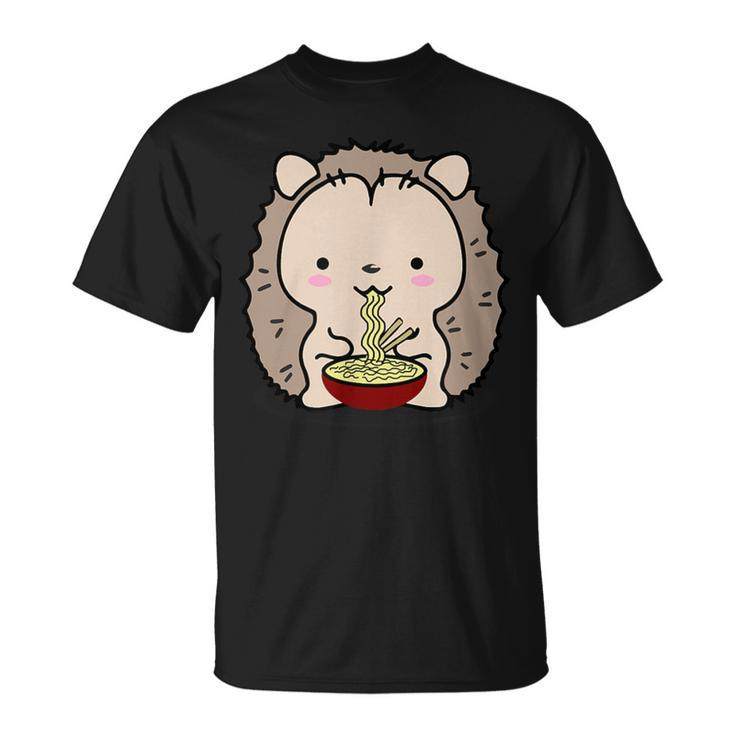 Hedgehog Eating Ramen Noodle Soup Cute T-Shirt