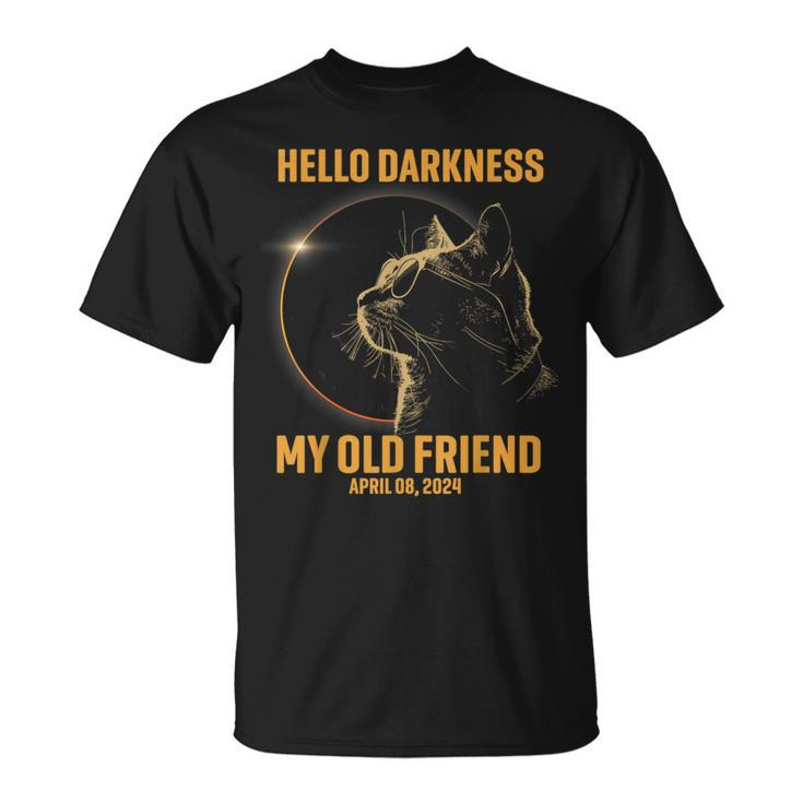 Hello Darkness My Old Friend Cat Solar Eclipse April 08 2024 T-Shirt