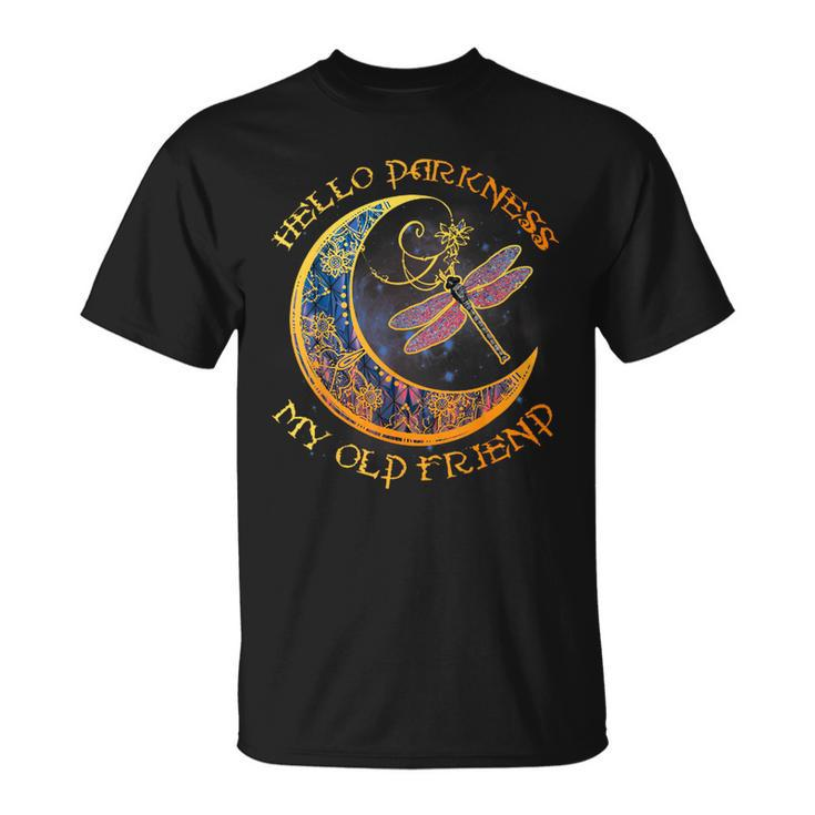 Hello Darkness My Old Friend Crescent Moon Dragonfly T-Shirt