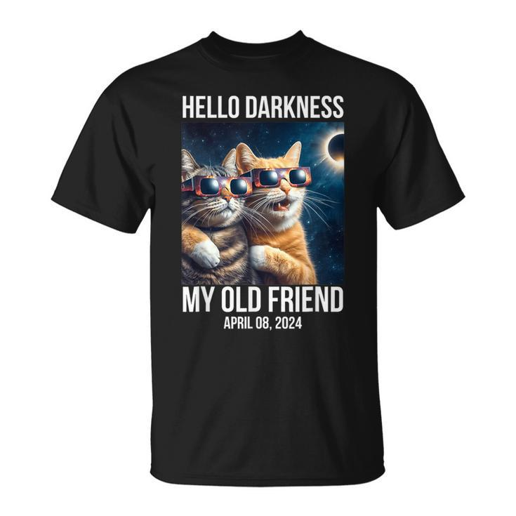 Hello Darkness My Old Friend Solar Eclipse April 08 2024 Cat T-Shirt