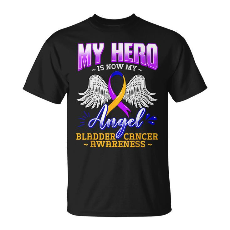 My Hero Is Now My Angel Bladder Cancer Purple Blue Yellow T-Shirt