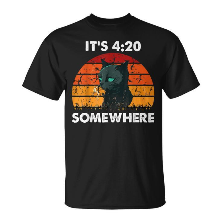 Get High With It's 420 Somewhere Cat Smoking High T-Shirt
