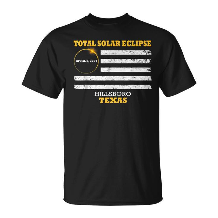 Hillsboro Texas Solar Eclipse 2024 Us Flag T-Shirt