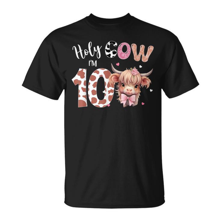 Holy Cow I'm 10 Highland Cow Print 10Th Birthday Girl T-Shirt