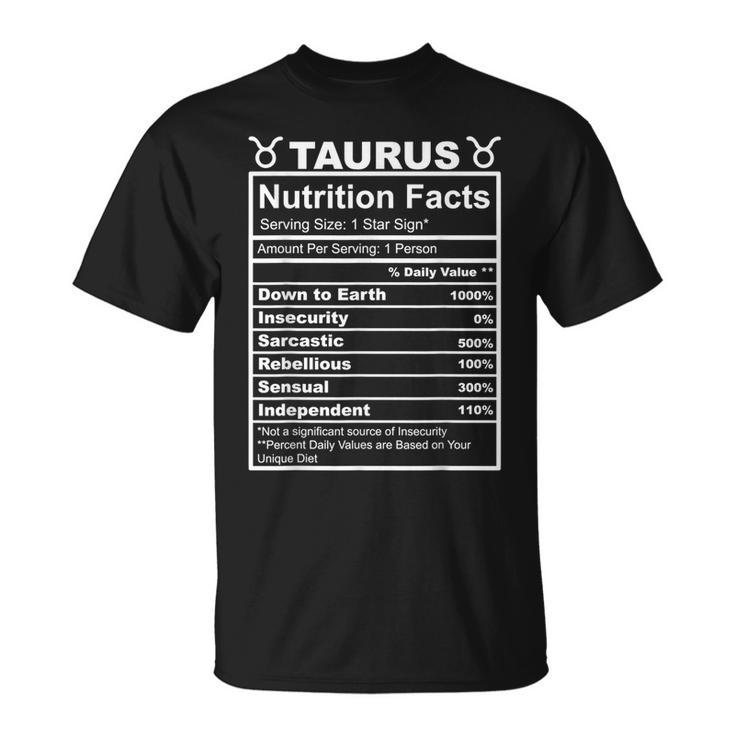 Horoscope Zodiac Sign Astrology Nutrition Facts Taurus T-Shirt