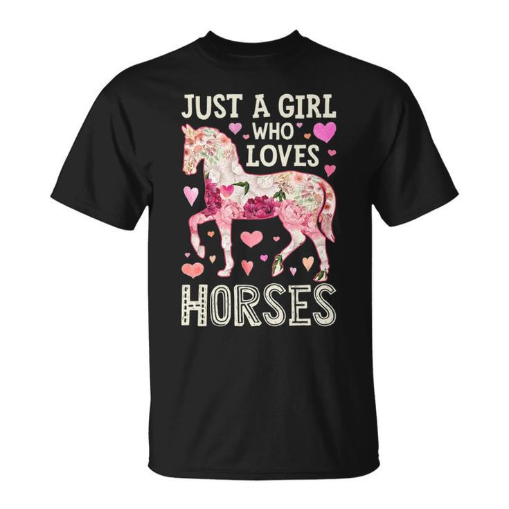 Horse Just A Girl Who Loves Horseback Riding Farm Flower T-Shirt