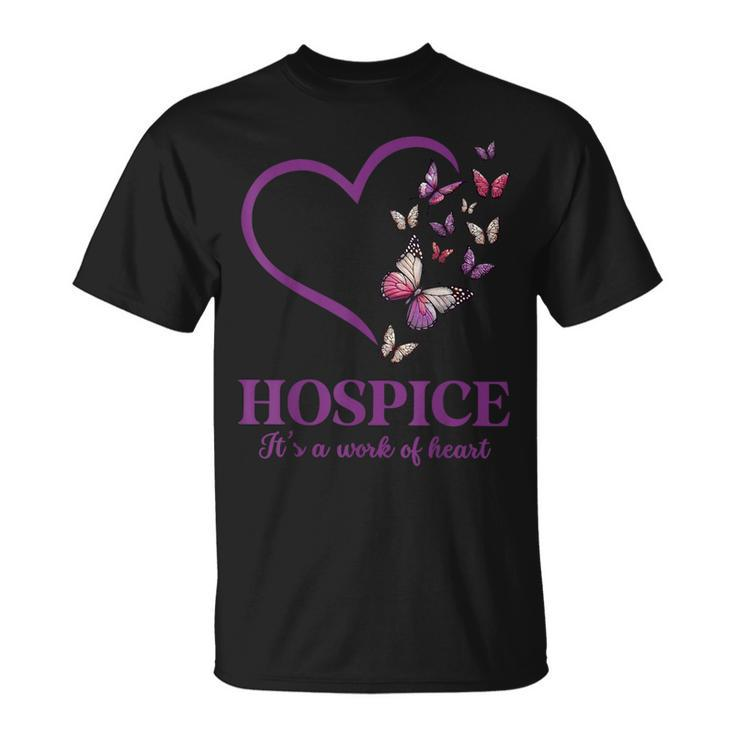 Hospice It's A Work Of Heart Butterfly Heart Hospice Worker T-Shirt