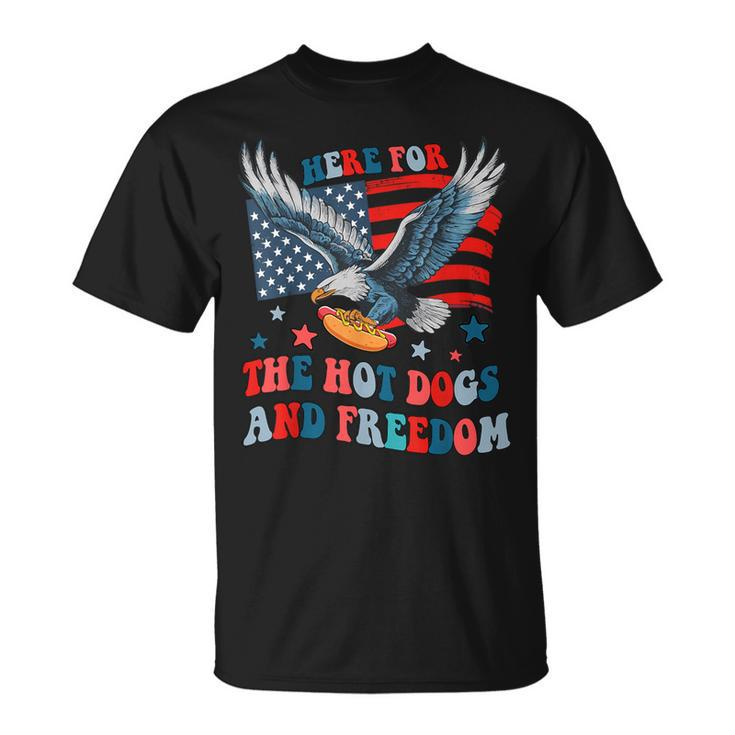 Here For The Hot Dogs And Freedom 4Th Of July Boys Girls T-Shirt