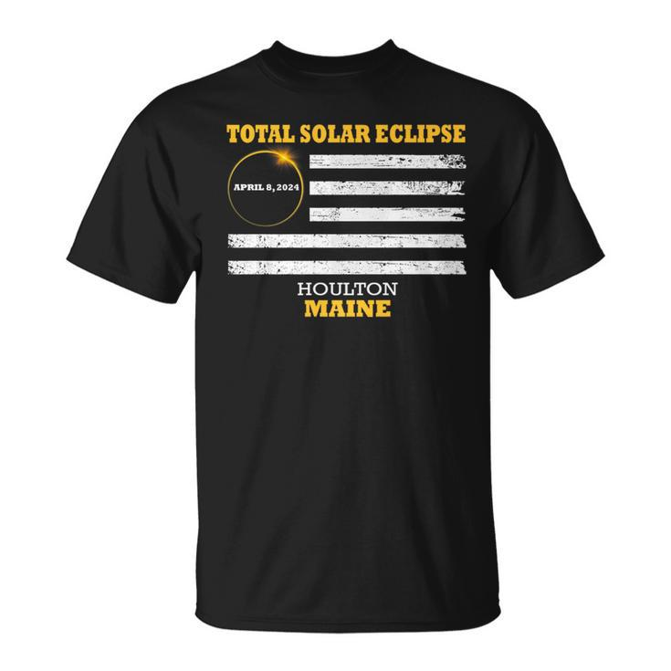 Houlton Maine Solar Eclipse 2024 Us Flag T-Shirt