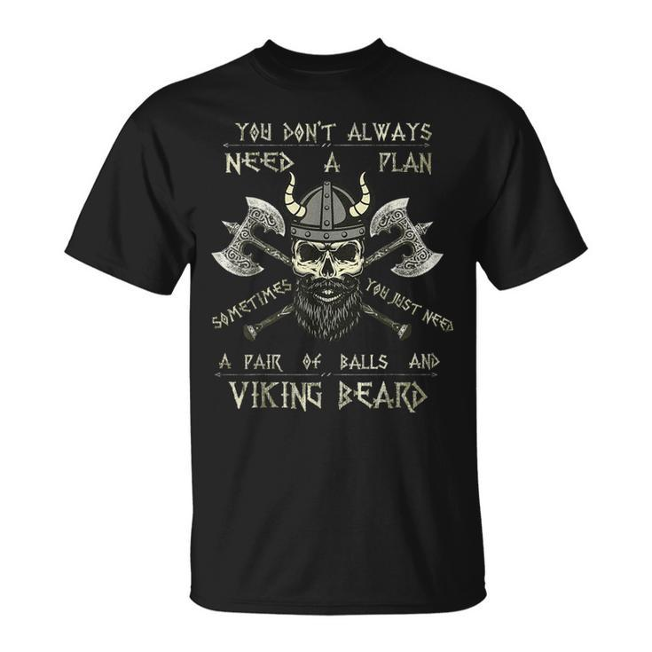 Humor Brave Beard Viking Scull Vikings Axe Mens T-Shirt