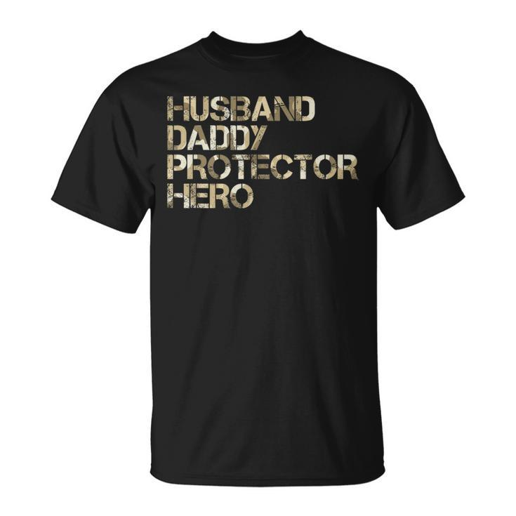 Husband Daddy Protector-Hero Fathers Day Camo American Flag T-Shirt