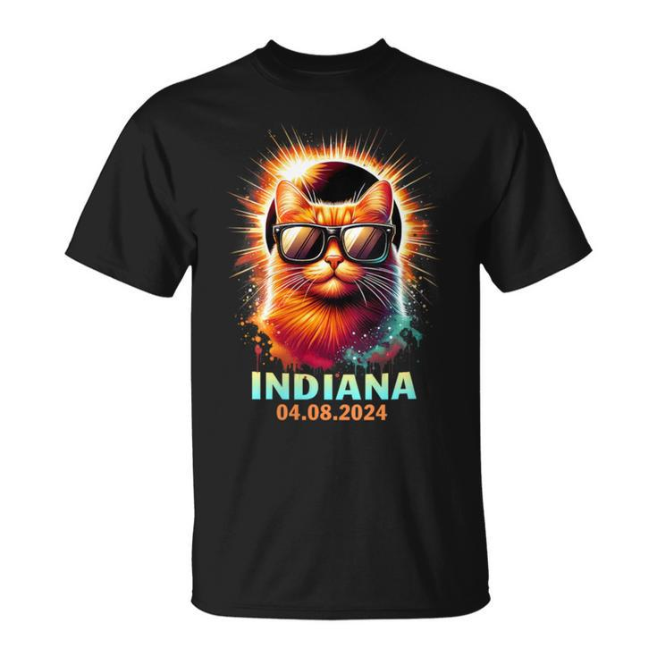 Indiana Total Solar Eclipse 2024 Cat Wearing Glasses T-Shirt