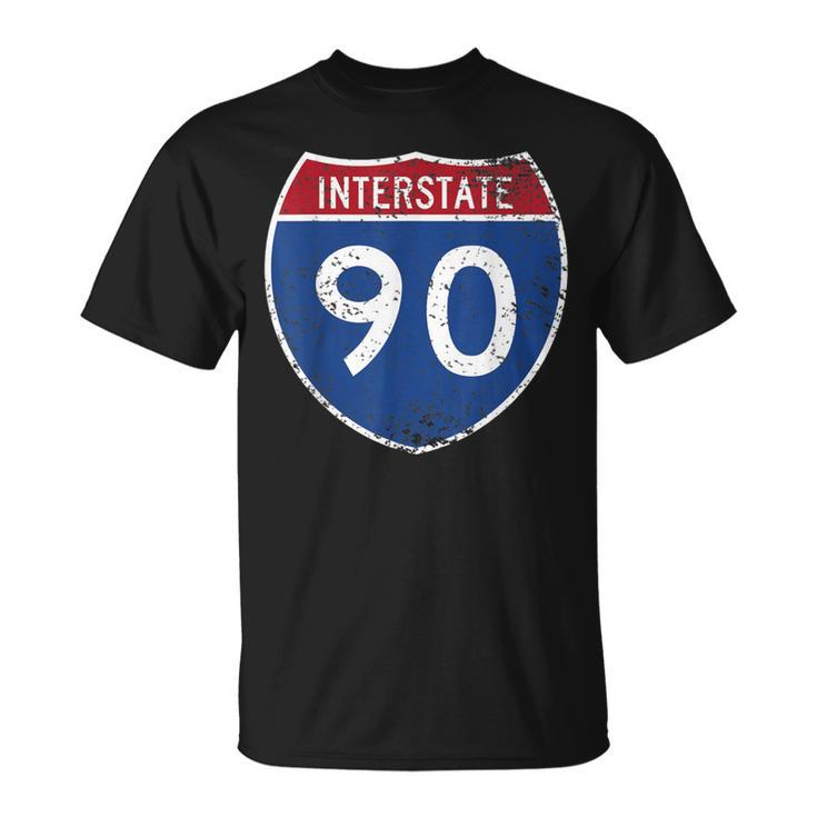 Interstate 90 Distressed Grunge Vintage Look T-Shirt