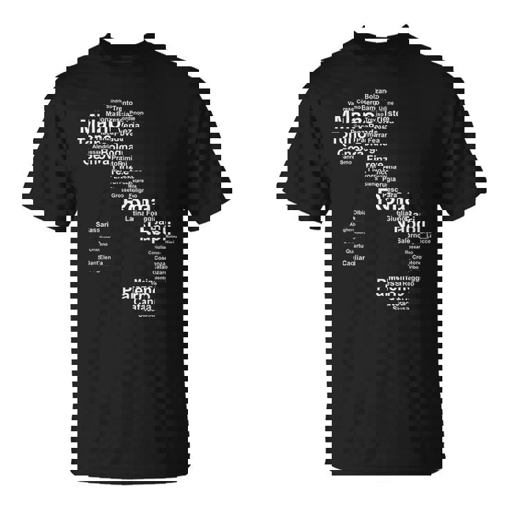 Italia Mapa Silueta Ciudades Roma Milániaje Italiano Camiseta unisex