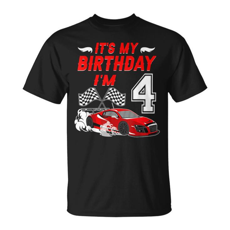 It's My 4Th Birthday Boy Race Car Racing 4 Years Old T-Shirt