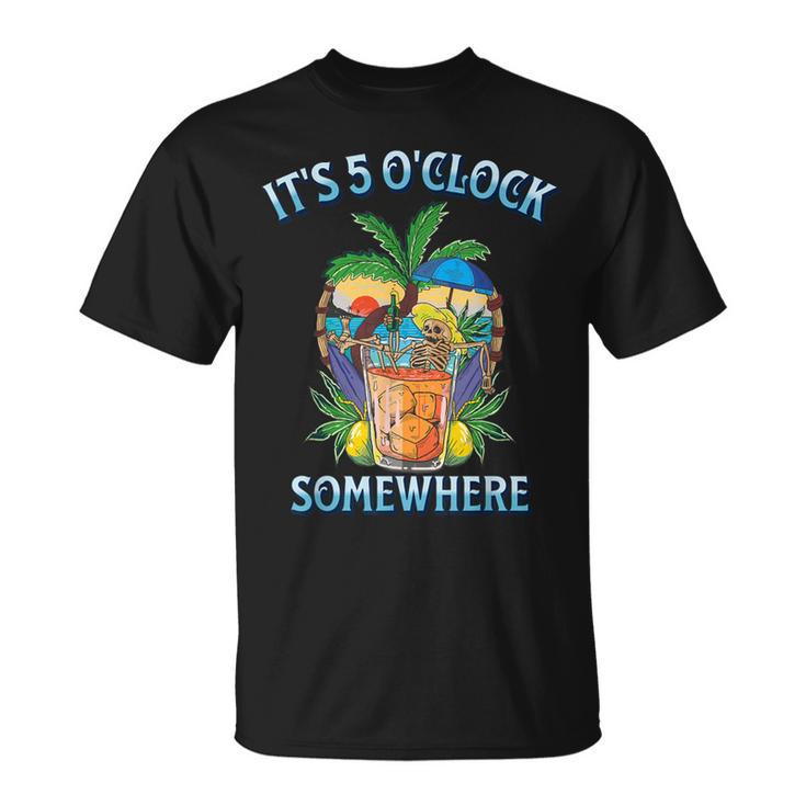 It's 5 O’Clock Somewhere Summer Retro Sunset Drinking T-Shirt