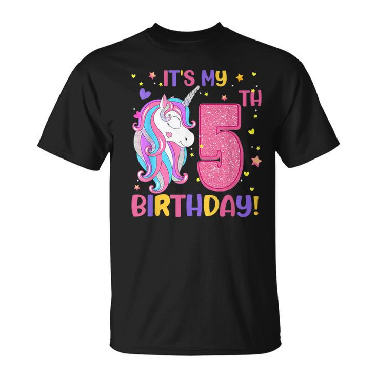 It's My 5Th Birthday Unicorn Girls 5 Year Old T-Shirt