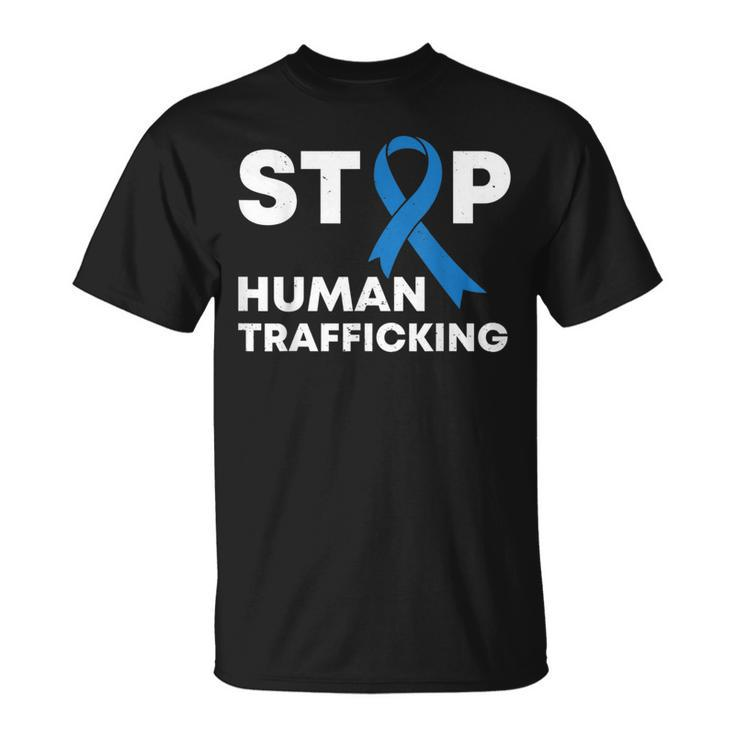 In January We Wear Blue Ribbon Human Trafficking Awareness T-Shirt