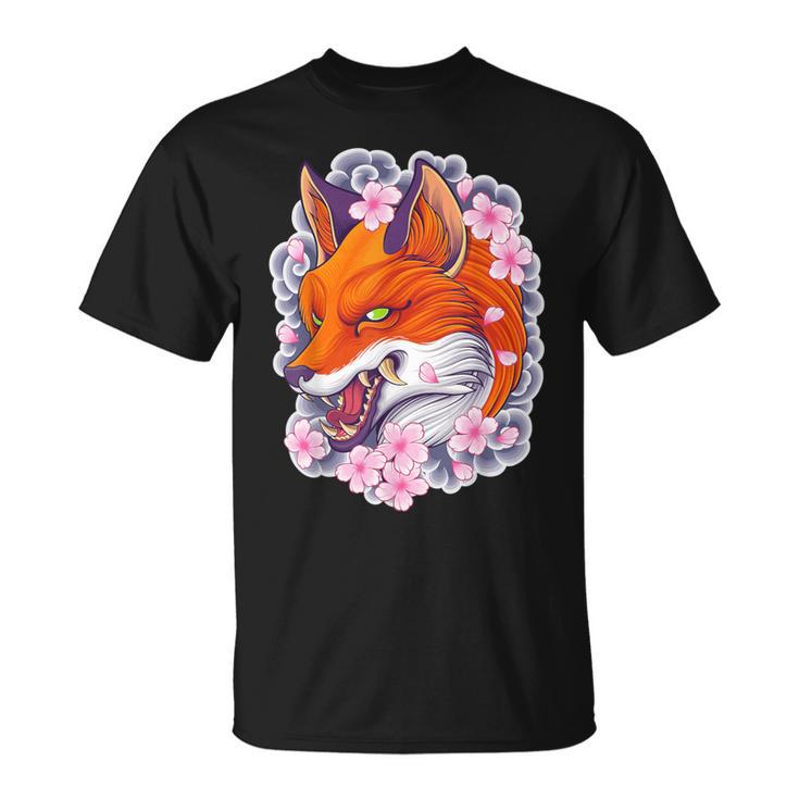 Japanese Fox Aesthetic Fox Sakura Anime Kitsune T-Shirt