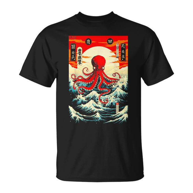 Japanese Octopus Waves Sun Japan Anime Travel Souvenir T-Shirt