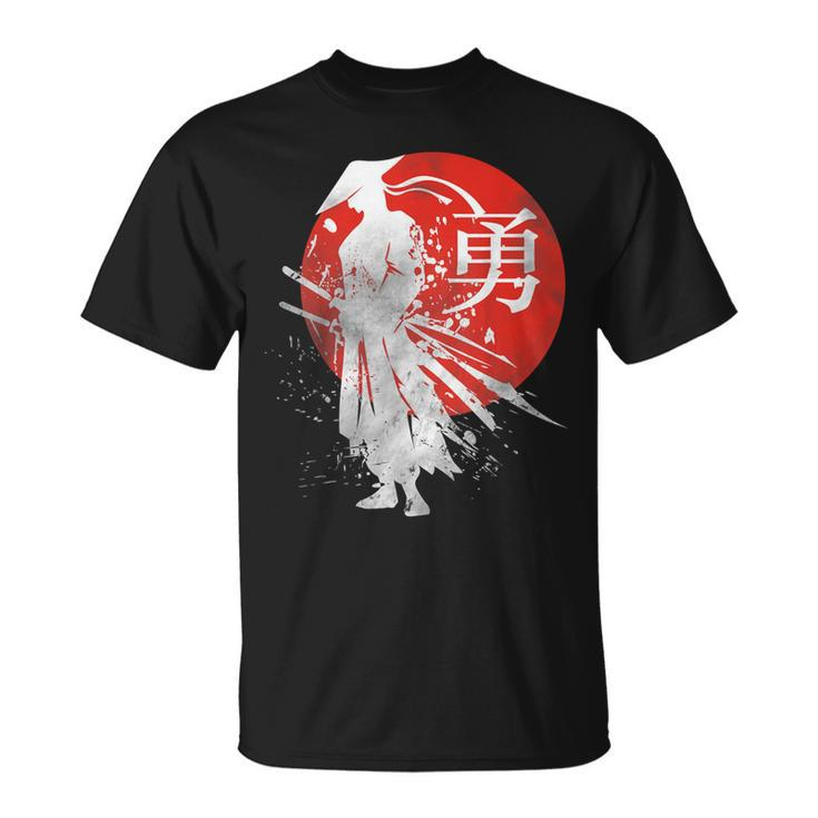 Japanese Samurai Warrior Retro Japan Calligraphy For Courage T-Shirt
