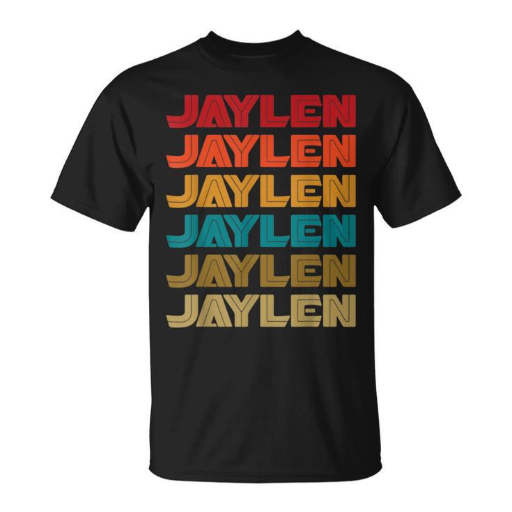 Jaylen Name Retro Given Name Colorful Inline Font T-Shirt