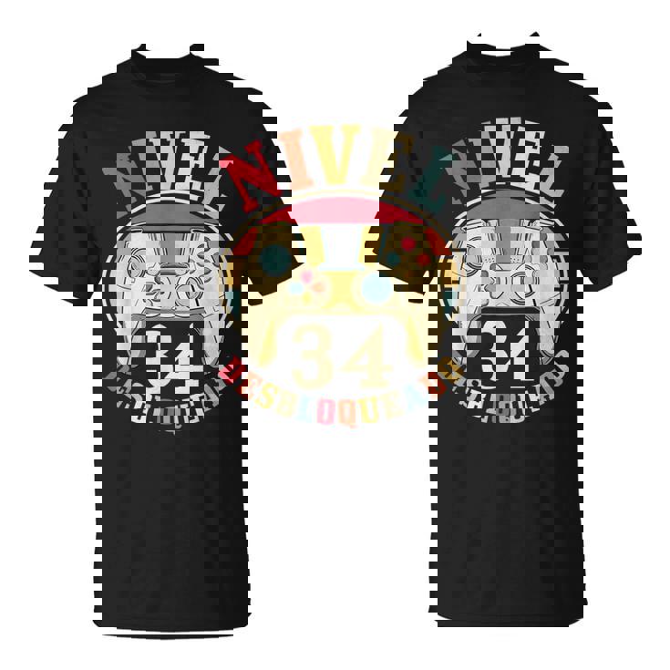 Jugador Nivel 34 Desbloqueado Cumpleaños Gaming Camiseta unisex
