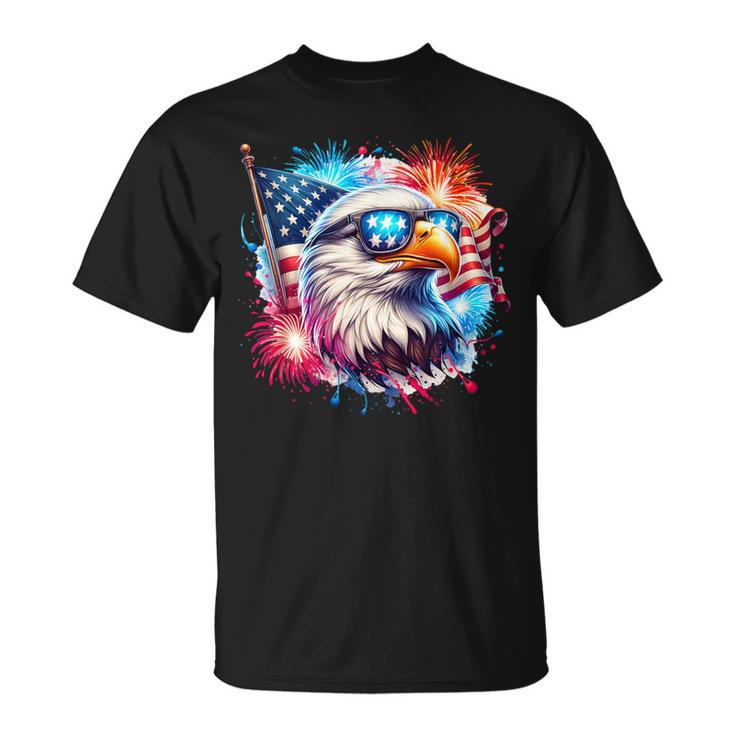July 4Th Patriotic Bald Eagle Usa American Flag Fireworks T-Shirt