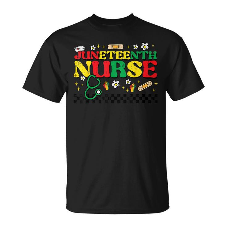 Junenth Nurse Groovy Retro African Scrub Top Black Women T-Shirt