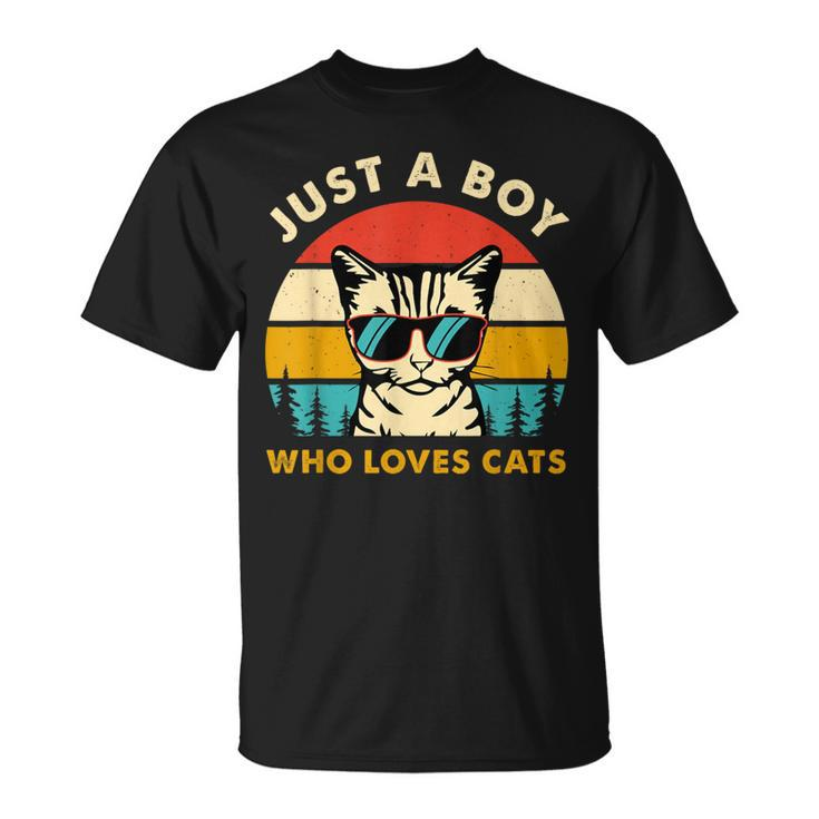 Just A Boy Who Loves Cats Themed Cat Owner Boy Kid Cat Lover T-Shirt