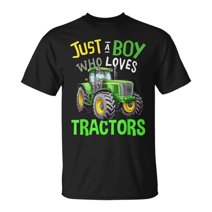 Just A Boy Who Loves Tractors Green Farm Tractor Trucks T-Shirt